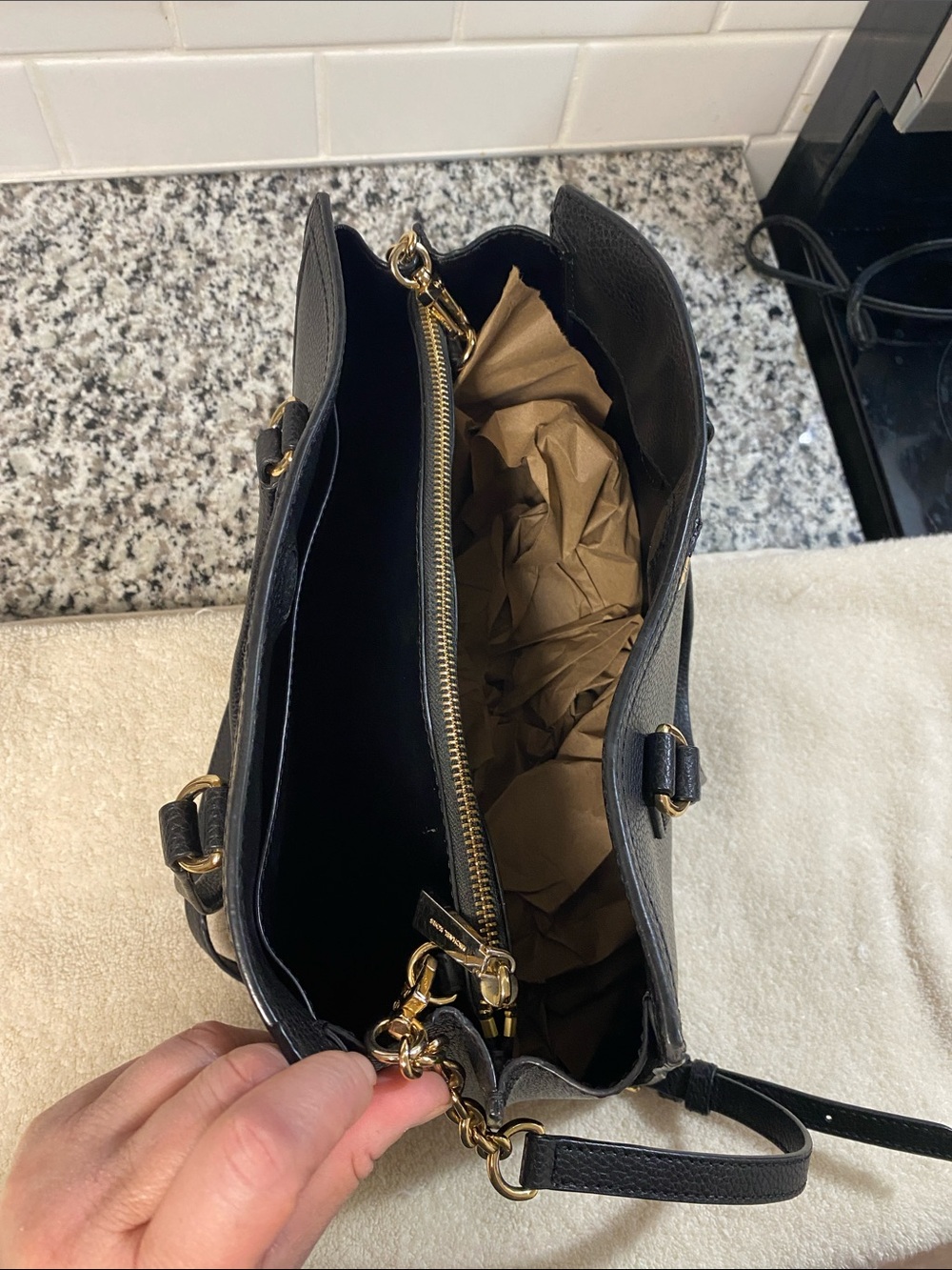 Michael Kors Black Pebbled Leather Tote with Gold-Tone Logo - Picture 14 of 16